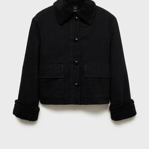Mango Black Sherpa-lined Jean Jacket